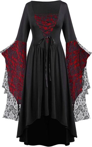 Womens Witch Dress,Halloween Costumes Women Renaissance Medieval Vampire Butterfly Sleeve Mesh Gothic Outfit 2025 in Kuwait