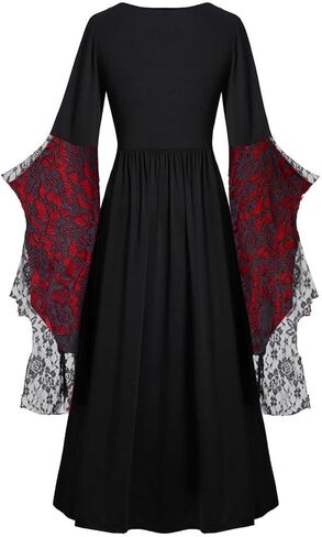Womens Witch Dress,Halloween Costumes Women Renaissance Medieval Vampire Butterfly Sleeve Mesh Gothic Outfit 2025 in Kuwait