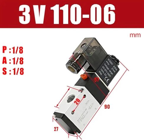 3V110-06 12V 1/8" Solenoid Valve 3 Way Pneumatic Air Control Valve Electric Gas Magnetic Valve Alumium Body(Wire 3v110-06,AC220V) in Saudi Arabia
