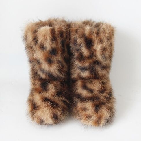 QMFUR المرأة فروي فو فراء الأحذية غامض رقيق منتصف العجل الثلوج الأحذية من جلد الغزال الدافئة الفراء اصطف الجوارب شقة أحذية الموضة in Kuwait