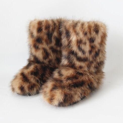 QMFUR المرأة فروي فو فراء الأحذية غامض رقيق منتصف العجل الثلوج الأحذية من جلد الغزال الدافئة الفراء اصطف الجوارب شقة أحذية الموضة in Kuwait