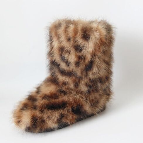 QMFUR المرأة فروي فو فراء الأحذية غامض رقيق منتصف العجل الثلوج الأحذية من جلد الغزال الدافئة الفراء اصطف الجوارب شقة أحذية الموضة in Kuwait