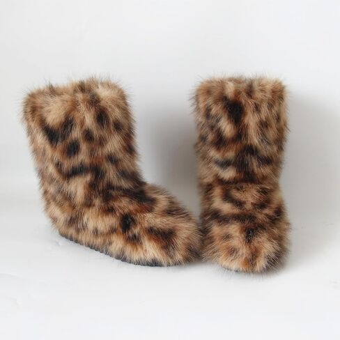 QMFUR المرأة فروي فو فراء الأحذية غامض رقيق منتصف العجل الثلوج الأحذية من جلد الغزال الدافئة الفراء اصطف الجوارب شقة أحذية الموضة in Kuwait