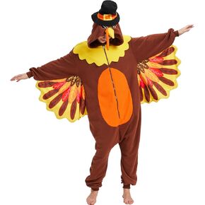 Turkey Costume Adults Turkey Onesie Pajamas Thanksgiving Costume Cosplay Halloween Animal One-Piece Pajamas in Kuwait