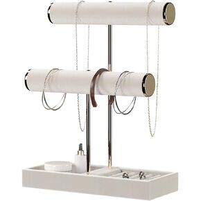 2 Tier Necklace Bracelet Holder Organizer with Ring Tray Jewelry Display Stand，Jewelry Holder for Scrunchie Watches Detachable (Biege) in Saudi Arabia