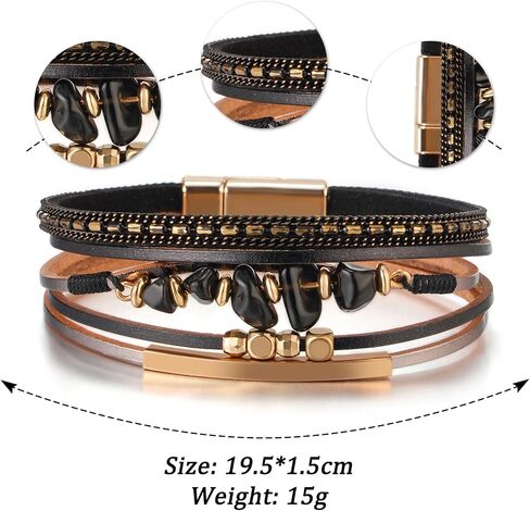 Leather Wrap Bracelets for Women, Boho Multi-Layer Cuff Bangle Western Jewelry Gift(Stone(Black)) in Saudi Arabia
