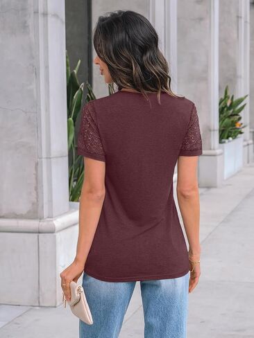 Women's Tops Short Sleeve Dressy Business Lace Blouse Summer 2025 Trendy Crewneck Casual T-Shirts Spring Clothes Outfits in Saudi Arabia