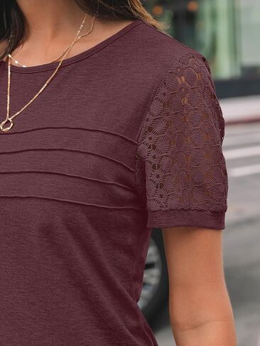 Women's Tops Short Sleeve Dressy Business Lace Blouse Summer 2025 Trendy Crewneck Casual T-Shirts Spring Clothes Outfits in Saudi Arabia