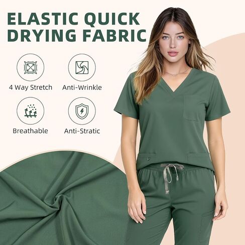 Scrubs Set for Women - V-Neck Top and Cargo Pants Medical Uniform Scrub in Kuwait
