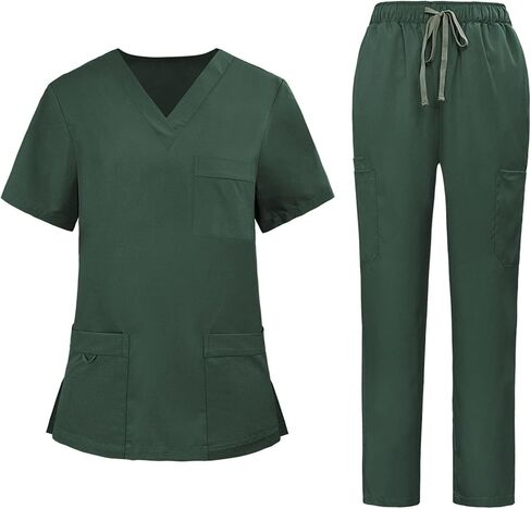 Scrubs Set for Women - V-Neck Top and Cargo Pants Medical Uniform Scrub in Kuwait