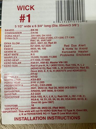 #1 Kerosene Wick, Kerosun Radiant 8, 10; Franco 9600 in Saudi Arabia