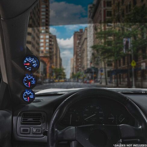 GlowShift Gray Triple Pillar Gauge Pod Compatible with Honda Civic 1996-2000 - Factory Color Matched - ABS Plastic - Mounts (3) 2-1/16" (52mm) Gauges to Vehicle's A-Pillar in Saudi Arabia