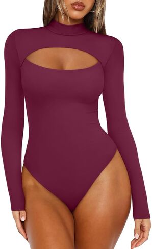 REORIA WIND'S WIND NECK CLUTOUT BODYSUT Front Bodysuit Trendy Out Out Out Long Sleeve Gody Body Tops Fall Fall Assits 2025 in Saudi Arabia
