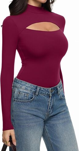 REORIA WIND'S WIND NECK CLUTOUT BODYSUT Front Bodysuit Trendy Out Out Out Long Sleeve Gody Body Tops Fall Fall Assits 2025 in Saudi Arabia