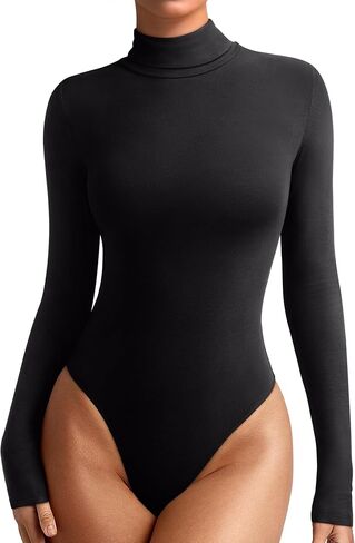 REORIA Womens Wool Blend Turtleneck Long Sleeve Basic Bodysuit Tops Fall Clothes in Saudi Arabia