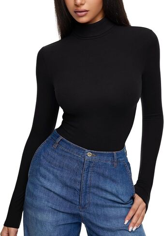REORIA Womens Wool Blend Turtleneck Long Sleeve Basic Bodysuit Tops Fall Clothes in Saudi Arabia