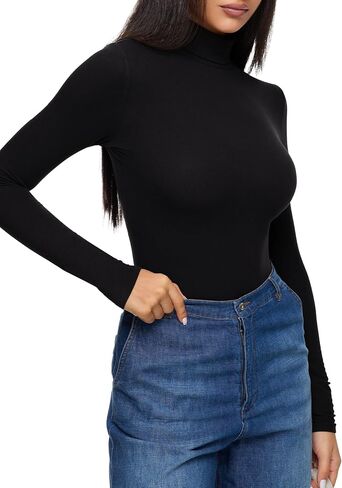 REORIA Womens Wool Blend Turtleneck Long Sleeve Basic Bodysuit Tops Fall Clothes in Saudi Arabia