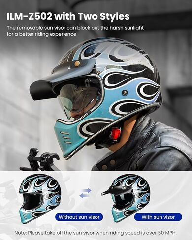 ILM Vintage Full Face Motorcycle Helmets for Adults Men Inner Visor Compatible for Moped ATV Cruiser Scooter DOT Model Z502(Matte Black, L) in Kuwait