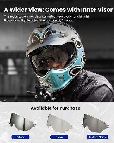 ILM Vintage Full Face Motorcycle Helmets for Adults Men Inner Visor Compatible for Moped ATV Cruiser Scooter DOT Model Z502(Matte Black, L) in Kuwait