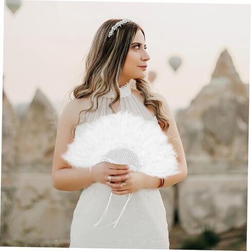 Healifty Bridal Plume Hand Fan Decore Pearl Rhinestone Decor in Kuwait