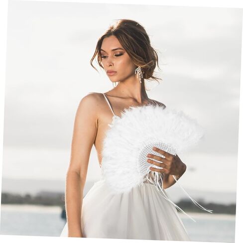 Healifty Bridal Plume Hand Fan Decore Pearl Rhinestone Decor in Kuwait