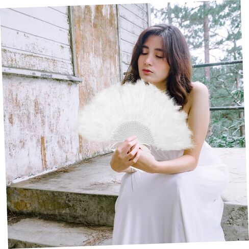 Healifty Bridal Plume Hand Fan Decore Pearl Rhinestone Decor in Kuwait