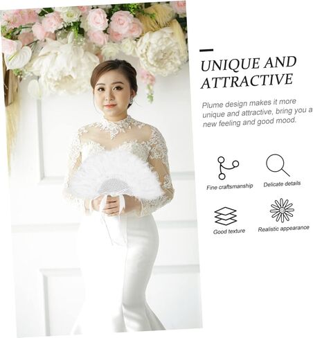 Healifty Bridal Plume Hand Fan Decore Pearl Rhinestone Decor in Kuwait