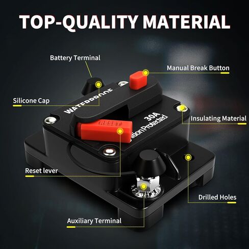 30Amp Circuit Breaker Waterproof Marine Motor Accessory for Boat Trolling ATV Trailer Vehicles Stereo Audio Electronic Battery Solar System Inline Fuse with Manual Reset Switch DC 12V-48V in Kuwait