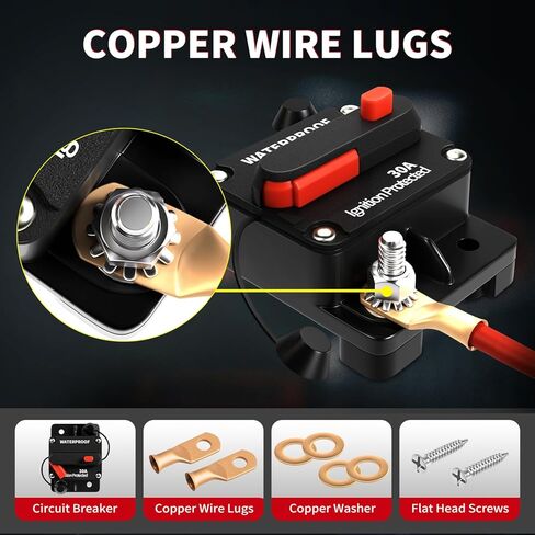 30Amp Circuit Breaker Waterproof Marine Motor Accessory for Boat Trolling ATV Trailer Vehicles Stereo Audio Electronic Battery Solar System Inline Fuse with Manual Reset Switch DC 12V-48V in Kuwait