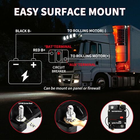 30Amp Circuit Breaker Waterproof Marine Motor Accessory for Boat Trolling ATV Trailer Vehicles Stereo Audio Electronic Battery Solar System Inline Fuse with Manual Reset Switch DC 12V-48V in Kuwait