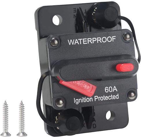 60 Amp Waterproof Circuit Breaker with Manual Reset - for Marine Trolling Motors, Boat, ATV, 12V - 48V DC, Surface Mount in Saudi Arabia
