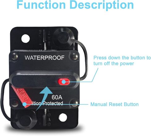 60 Amp Waterproof Circuit Breaker with Manual Reset - for Marine Trolling Motors, Boat, ATV, 12V - 48V DC, Surface Mount in Saudi Arabia