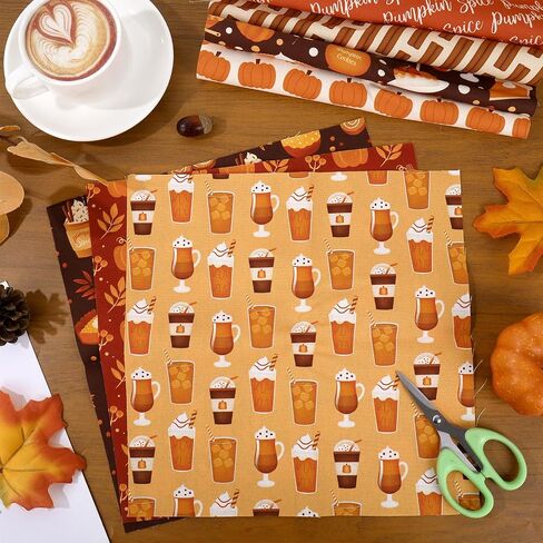 12Pcs Fall Cotton Fabric Bundles 18 x 22 Inch Maple Leaf Pumpkin Drinks Plaid Fat Quarters Autumn Thanksgiving Sewing Fabrics for DIY Craft Party Decor in Saudi Arabia