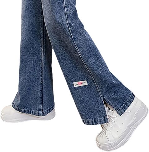 Girls Baggy Jeans, Weaving Mark Denim Pants with 4 Pockets - Casual Tween Girls' Wide-Leg Jeans in Saudi Arabia