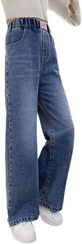 Girls Baggy Jeans, Weaving Mark Denim Pants with 4 Pockets - Casual Tween Girls' Wide-Leg Jeans in Saudi Arabia