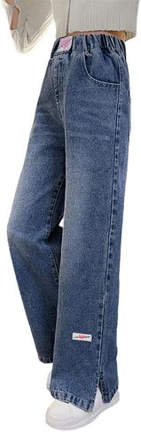 Girls Baggy Jeans, Weaving Mark Denim Pants with 4 Pockets - Casual Tween Girls' Wide-Leg Jeans in Saudi Arabia