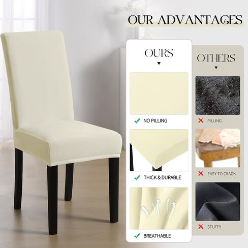 MOSAYT Velvet Dining Chair Covers Set of 4 - Stretch Slipcovers with Thick Removable Fabric for Parsons Chairs, Washable Seat Protectors for Kitchen, Banquet & Home Decor, Beige in Saudi Arabia