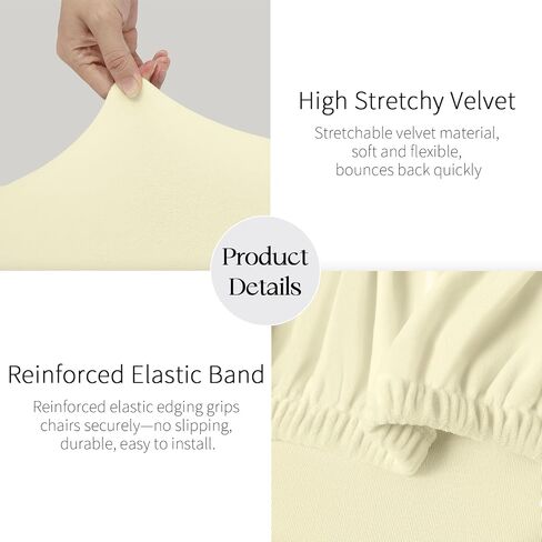 MOSAYT Velvet Dining Chair Covers Set of 4 - Stretch Slipcovers with Thick Removable Fabric for Parsons Chairs, Washable Seat Protectors for Kitchen, Banquet & Home Decor, Beige in Saudi Arabia
