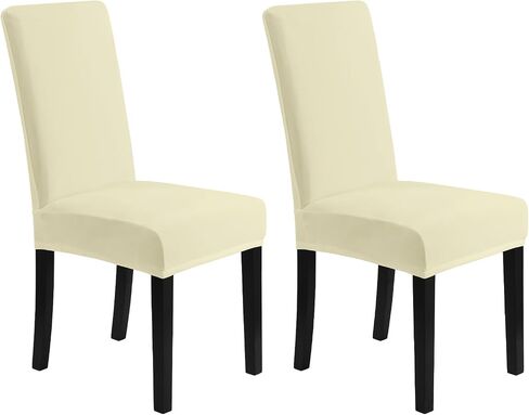MOSAYT Velvet Dining Chair Covers Set of 4 - Stretch Slipcovers with Thick Removable Fabric for Parsons Chairs, Washable Seat Protectors for Kitchen, Banquet & Home Decor, Beige in Saudi Arabia
