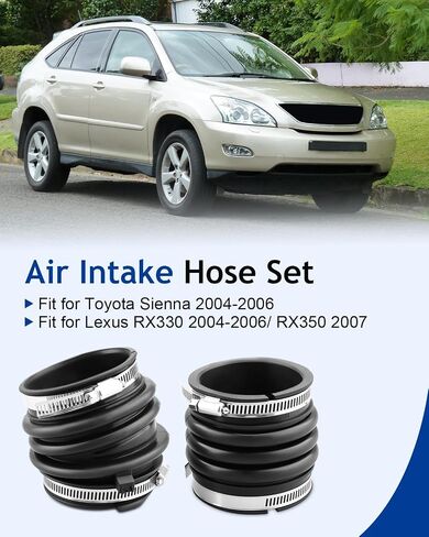 2PCS مجموعة خرطوم الجوي من تويوتا سيينا 2004 2005 2006 ، ملائمة لكزس RX330 2004 2005 / RX350 2007 3.3L V6 محرك مع المشابك محل 17881-AA020 17882-AA020 in Saudi Arabia