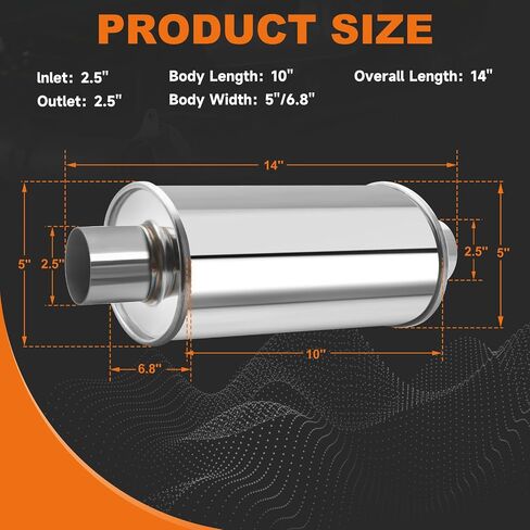 3 '' فائقة الرنين الهادئة ، 304 كاتم الصوت الفولاذ المقاوم للصدأ ، 3 '' Inlet & Outlet 14 "الطول الكلي Sliver Sliver Oval Muffler مرنان in Kuwait