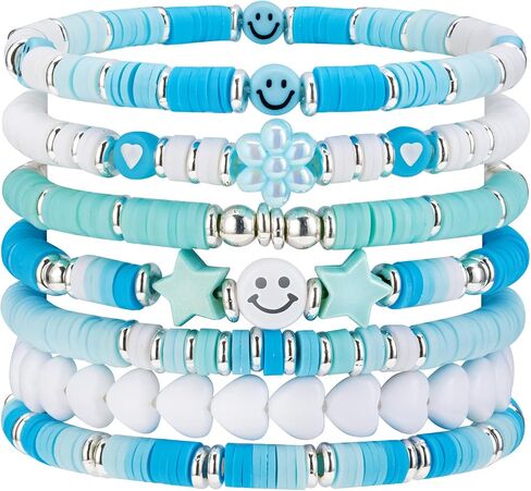 Besydec Jewelry,Heishi Surfer Bracelet Set,Preppy Stuff,Charm Beaded Bracelets,Aesthetic Gifts for Women in Saudi Arabia