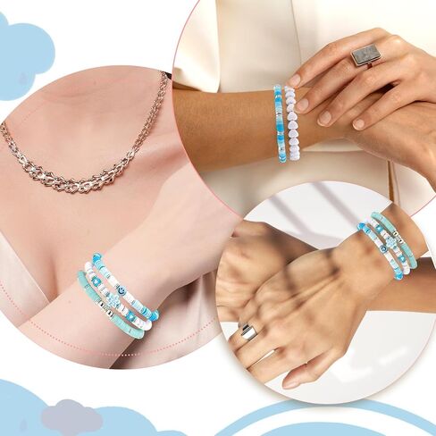 Besydec Jewelry,Heishi Surfer Bracelet Set,Preppy Stuff,Charm Beaded Bracelets,Aesthetic Gifts for Women in Saudi Arabia