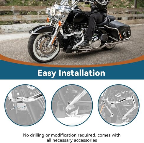 حارس محرك Bar Bar Struckcle ، حماية حارس محرك الطريق السريع 1.3 "Harley Davidson Road King Street Glide Electra Glide 2009-2023 (Silver) in Kuwait