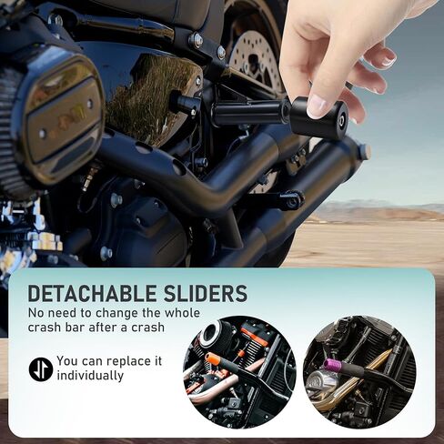 Mokitdora Softail Passenger PEG BAR إطار حارس محرك الطريق السريع الخلفي ل Harley 2018-Later Harley Street Bob Heritage Low Rider Sport Glide Fat Bob ، Black in Saudi Arabia