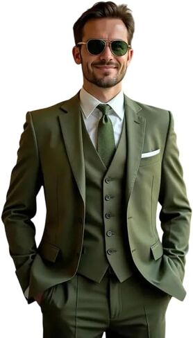 Men Suits Olive Green 3 Piece Formal Fashion Party Wear Wedding Groomsmen Dinner Prom Suits in Saudi Arabia