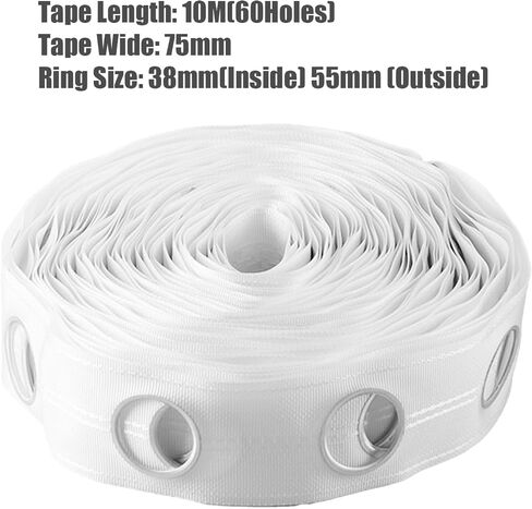 Curtain Rings, Curtain Heading Tape 10m 60 Holes 42mm Round Curtain Header Tape Anti-UV Folding Polypropylene Cloth Drapery Grommet Tape for Home Office in Saudi Arabia