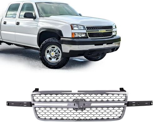 CarPartsDepot Front Grille (w/o Molding Trim) Compatible With 2003-2006 Chevy Silverado 1500 HD 2500 HD 3500 &2007 Classic & Chrome Shell With Black Insert Grill in Saudi Arabia
