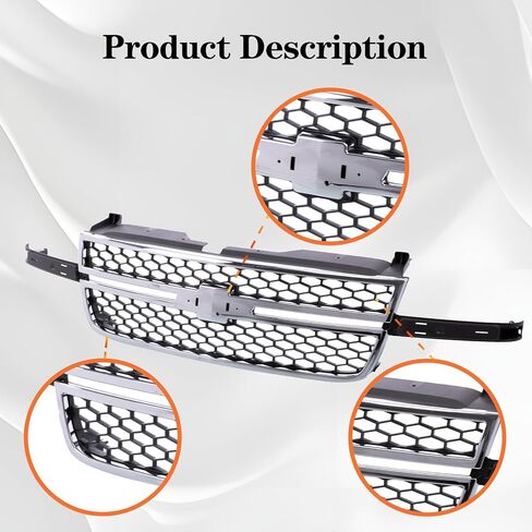 CarPartsDepot Front Grille (w/o Molding Trim) Compatible With 2003-2006 Chevy Silverado 1500 HD 2500 HD 3500 &2007 Classic & Chrome Shell With Black Insert Grill in Saudi Arabia