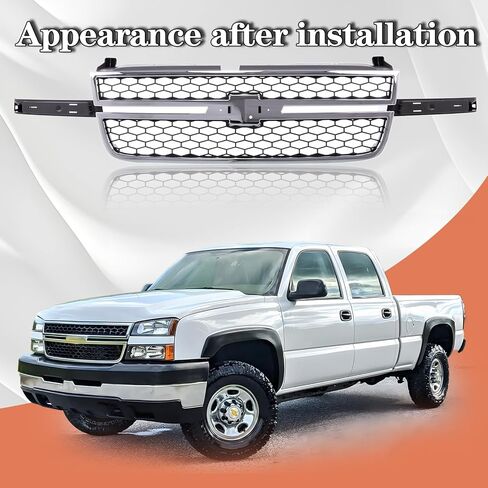 CarPartsDepot Front Grille (w/o Molding Trim) Compatible With 2003-2006 Chevy Silverado 1500 HD 2500 HD 3500 &2007 Classic & Chrome Shell With Black Insert Grill in Saudi Arabia